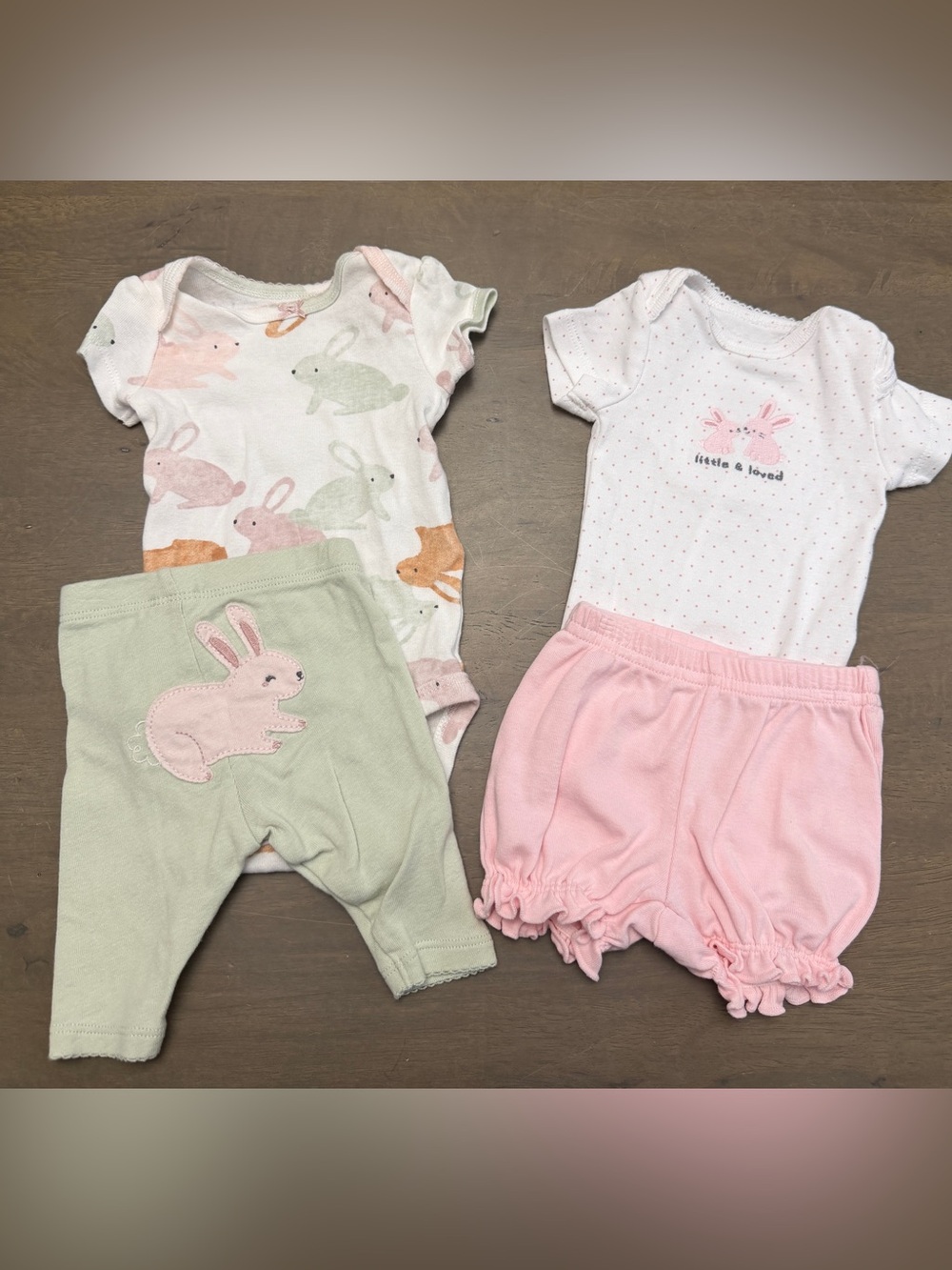 Carter's Baby Newborn 4pc Bunny Bodysuit Pants Shorts Cotton Knit Polka Dot - Picture 1 of 5